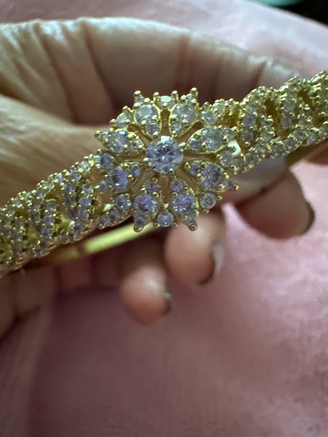 Sparkling 14kGold-laminated Bangle with CZ Crystals - photo 2
