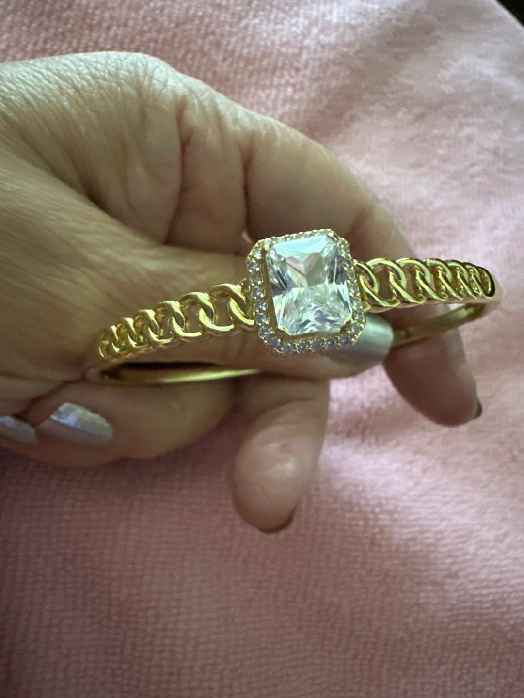 14kGold laminated Bangle Bracelet with Clear Stone