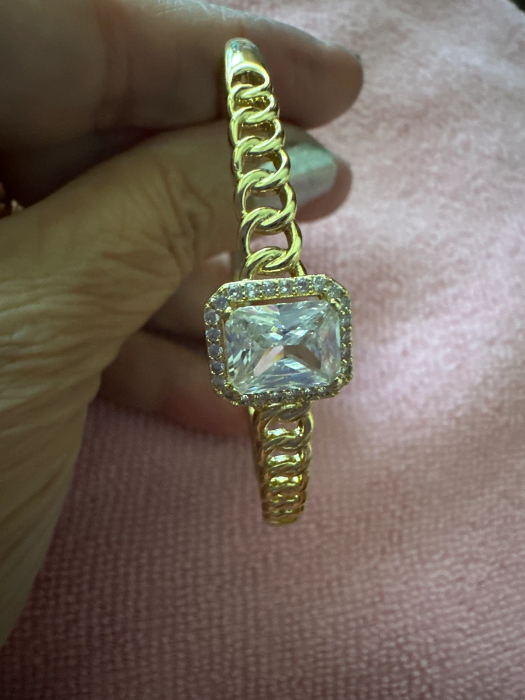 14kGold laminated Bangle Bracelet with Clear Stone - photo 4