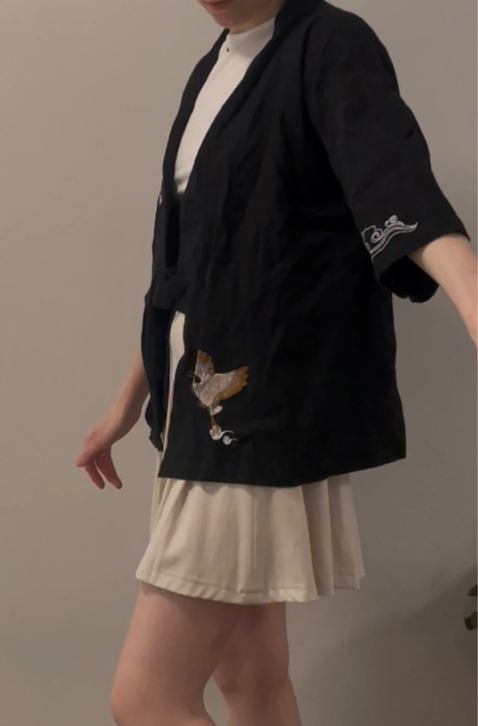 Black Kimono Jacket with Crane Embroidery - photo 2
