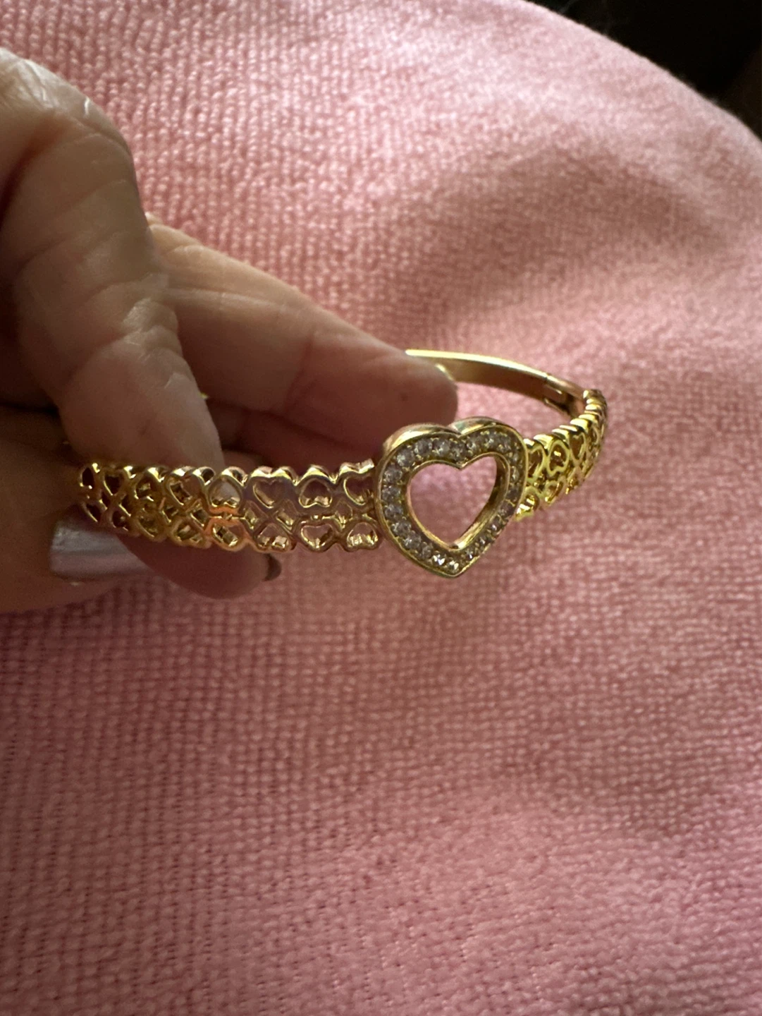 14k laminated Gold Heart Bracelet with Rhinestones - photo 3