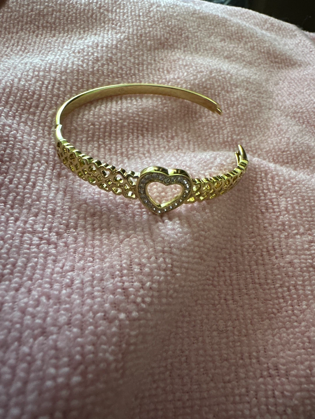 14k laminated Gold Heart Bracelet with Rhinestones - photo 2