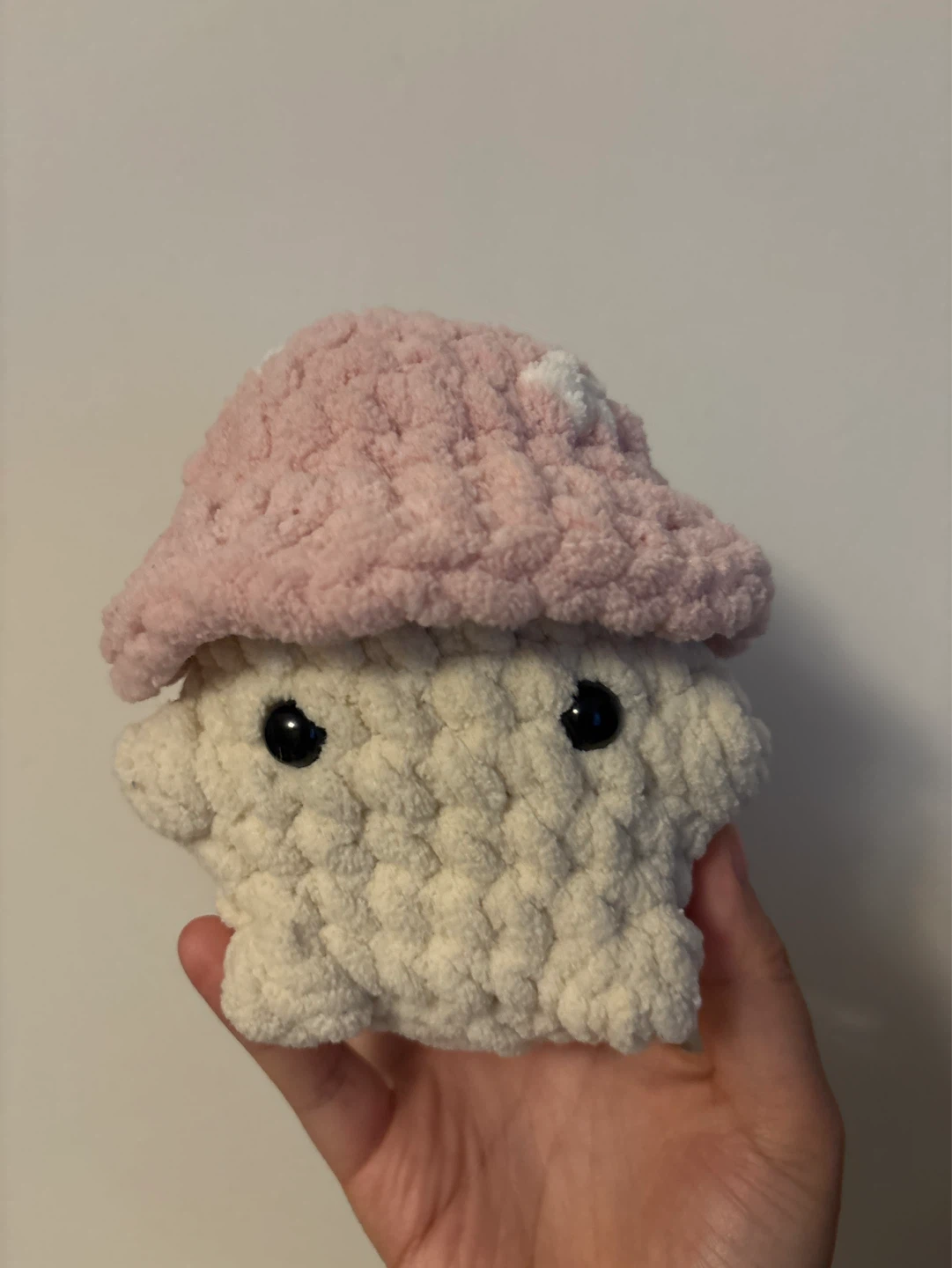 Crocheted Pink & White Mushroom Plushie