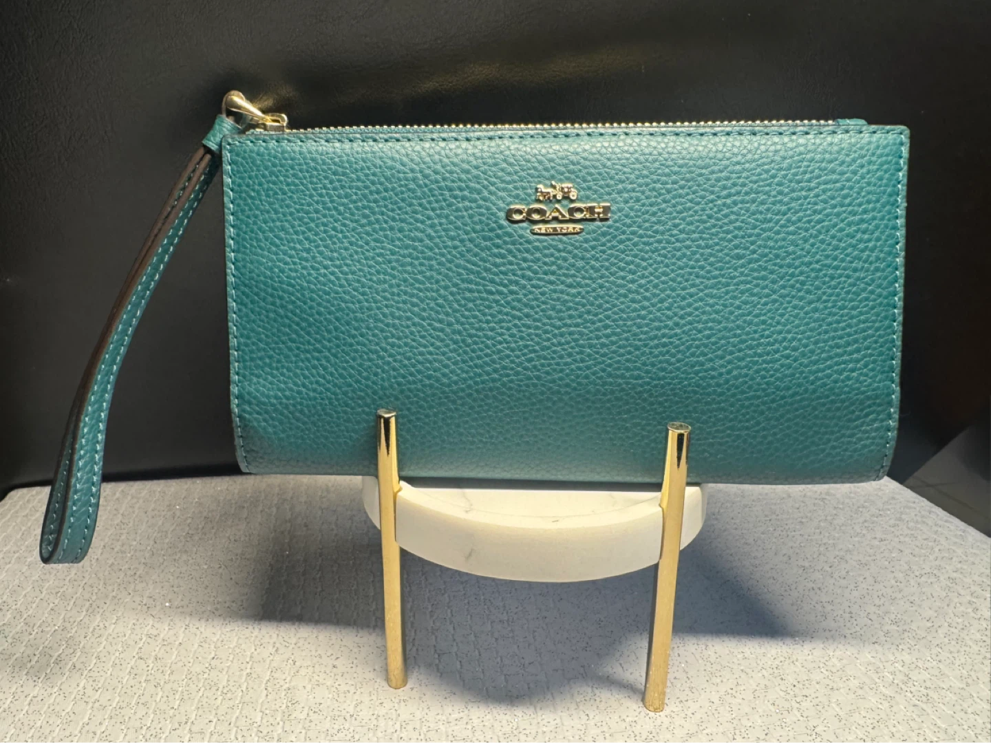 Coach Wristlet Wallet Teal Pebbled Leather
