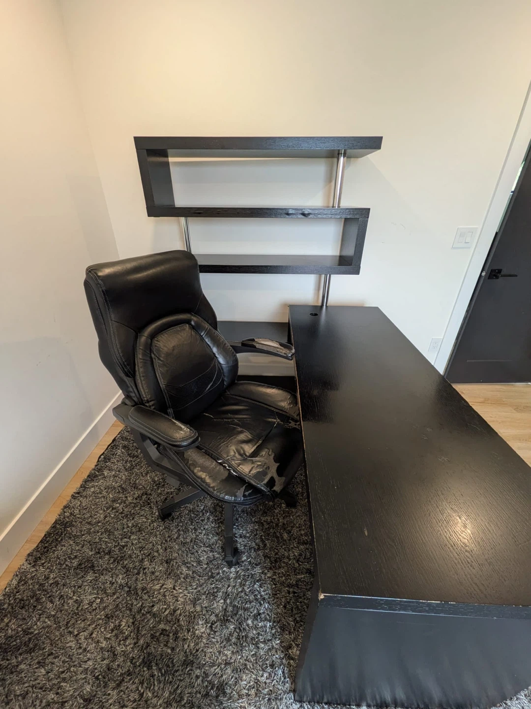 Black Executive Desk with Matching Chair and Shelf