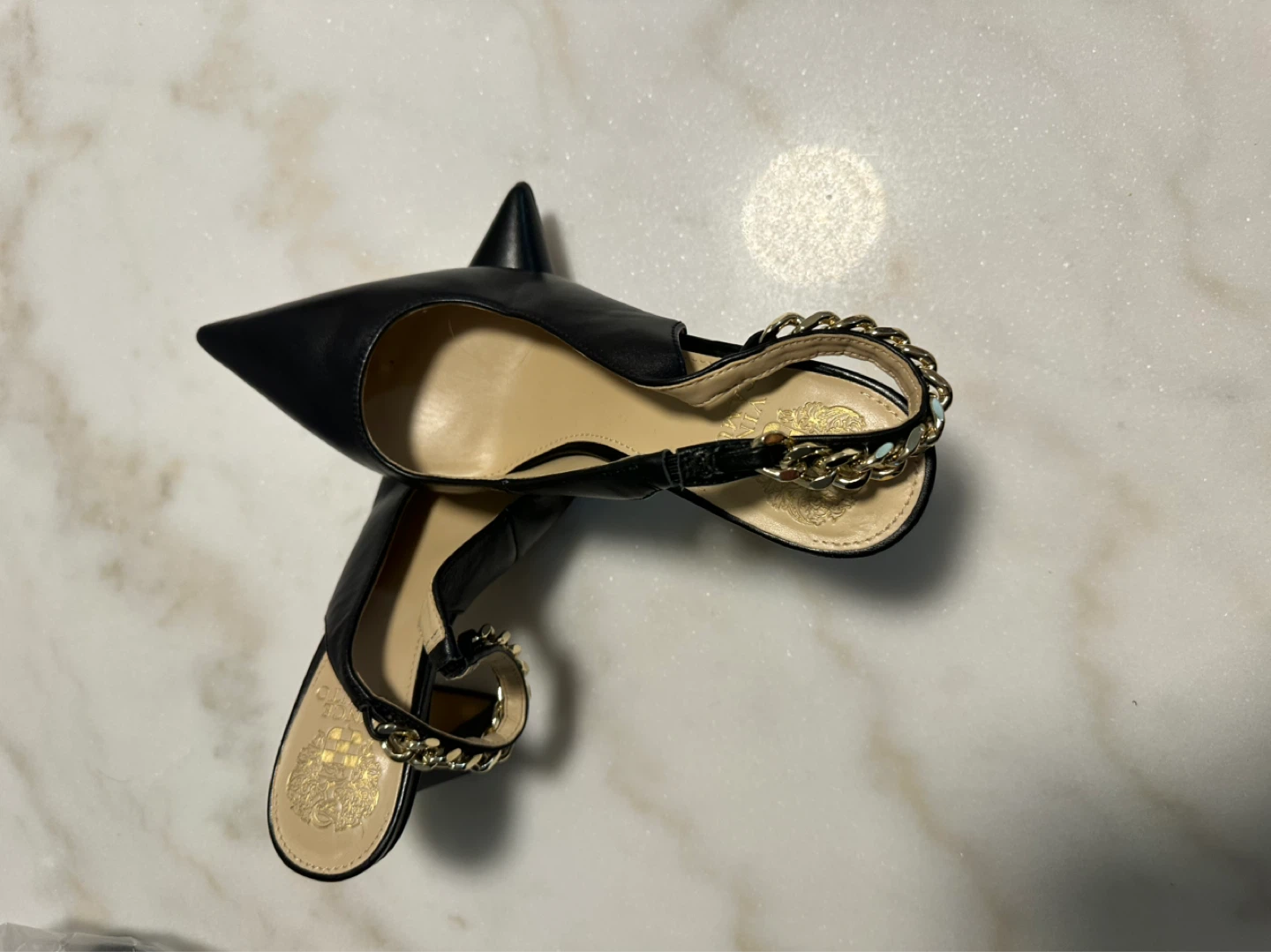 Vince Camuto Black Chain Slingback Heels