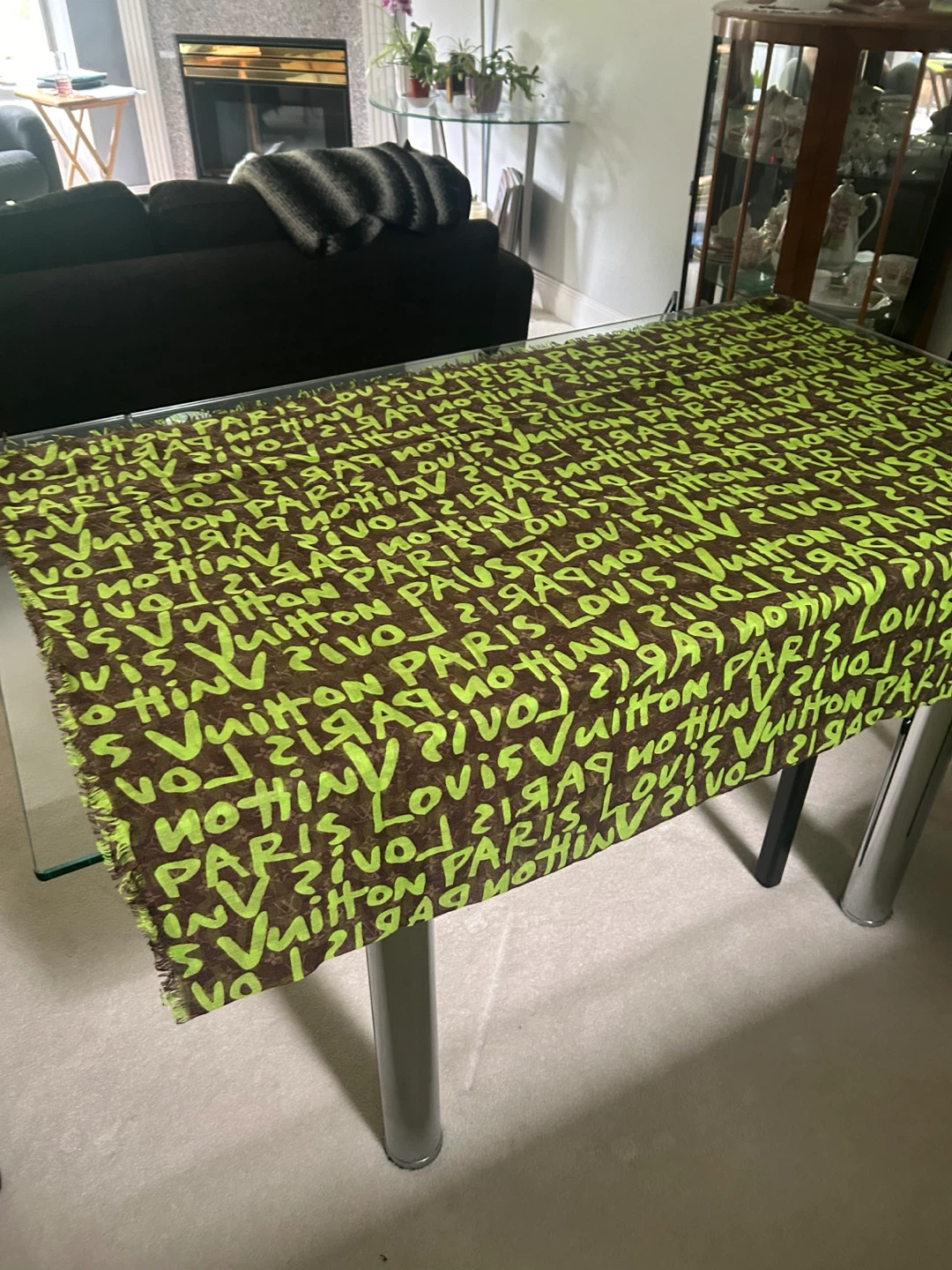 Authentic Louis Vuitton Paris Scarf - Brown/Green Monogram Print