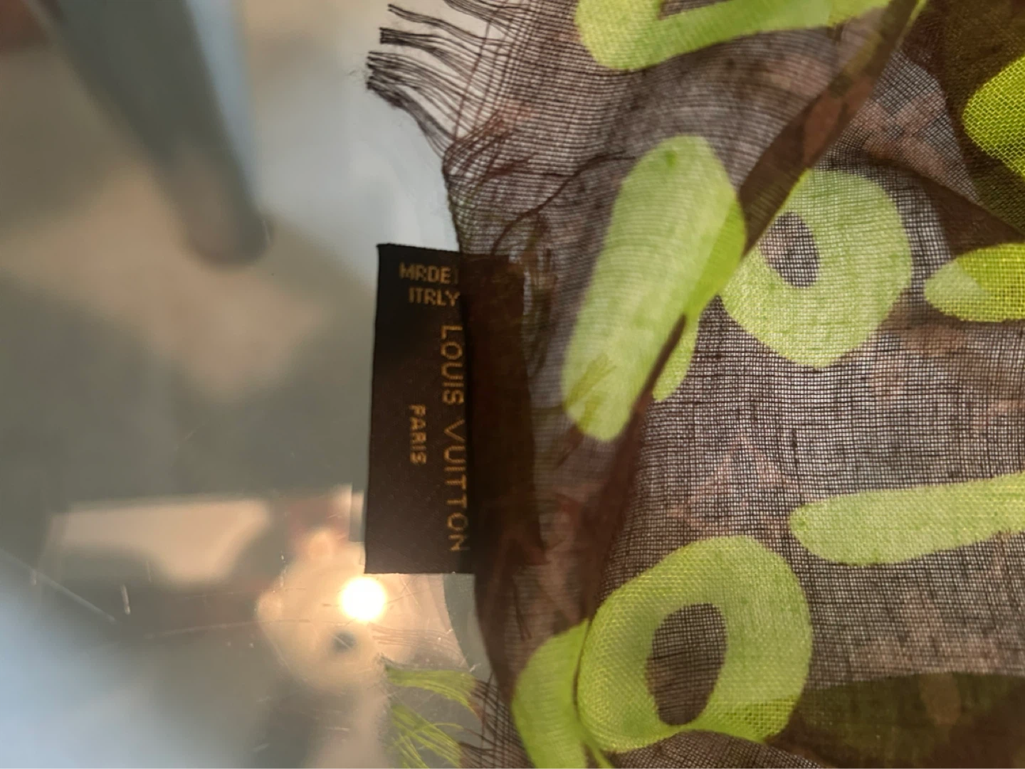 Authentic Louis Vuitton Paris Scarf - Brown/Green Monogram Print - photo 5