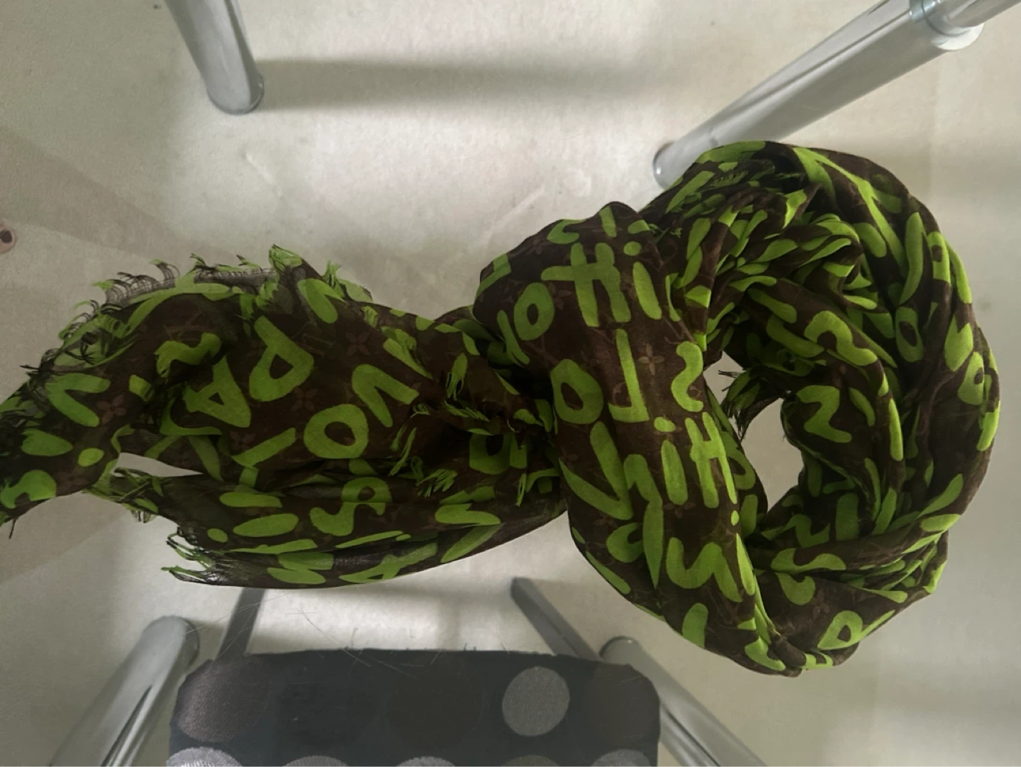 Authentic Louis Vuitton Paris Scarf - Brown/Green Monogram Print - photo 2