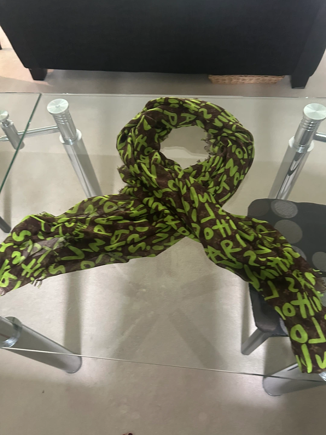 Authentic Louis Vuitton Paris Scarf - Brown/Green Monogram Print - photo 3