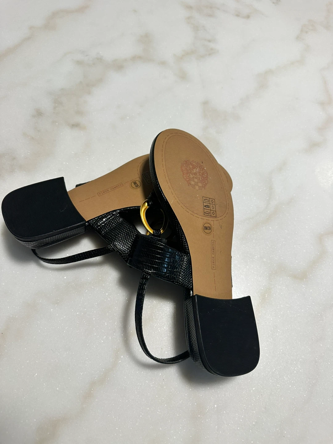 Vince Camuto Black Snake-Embossed Gold Ring Thong Sandals Size 8 - photo 2