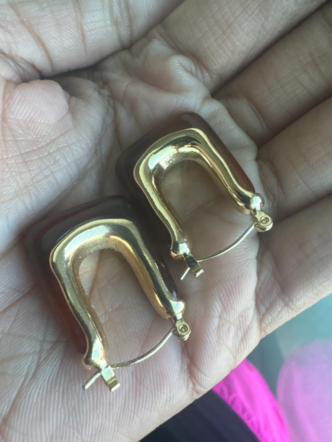 Amber and Gold Square Hoop Earrings - photo 2