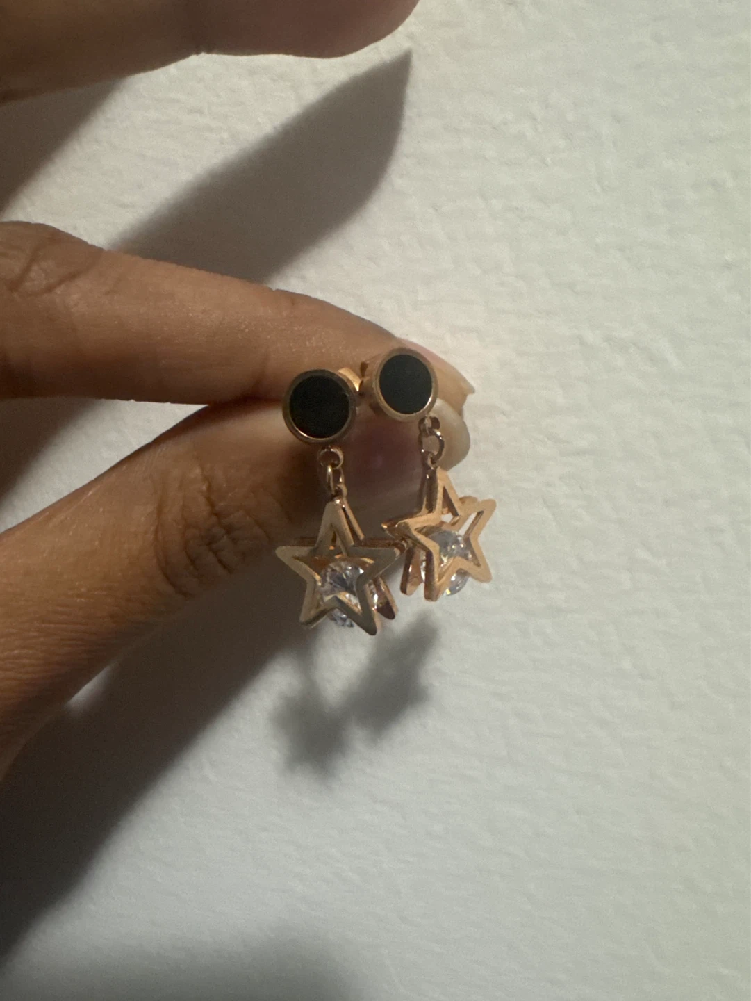 Rose Gold Star Dangle Earrings with Clear Stones