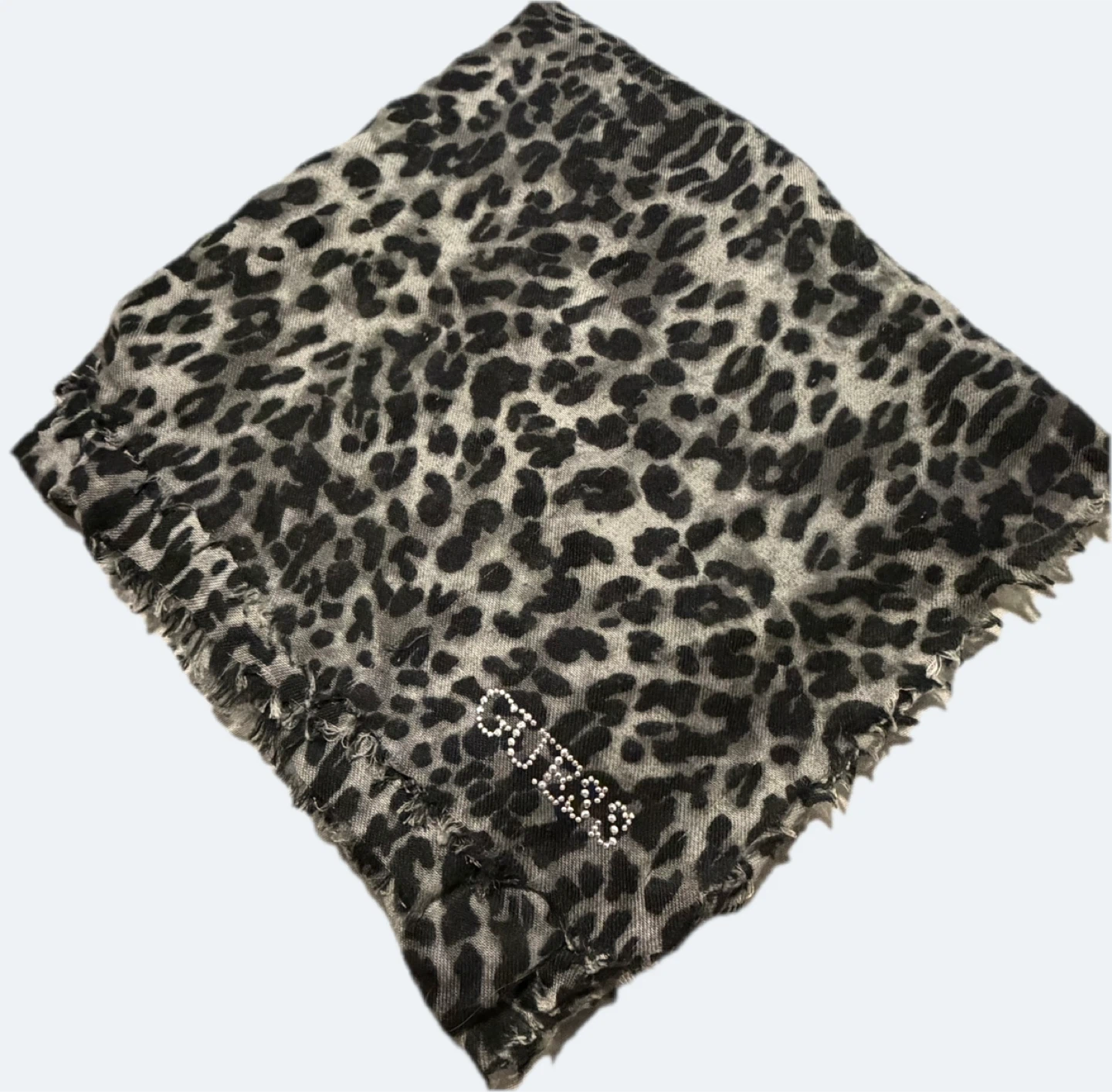 Guess Leopard Print Scarf with Rhinestones