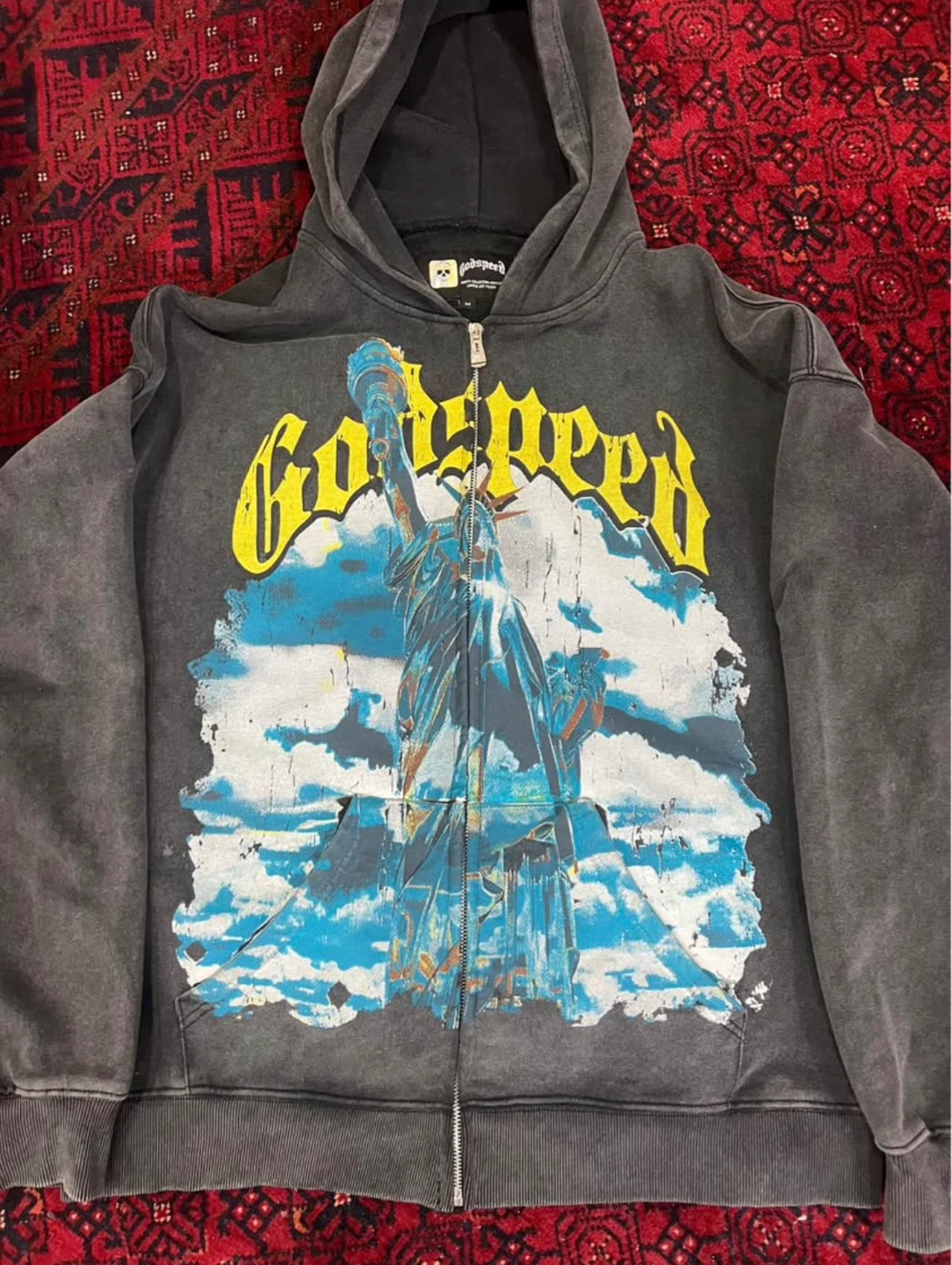 Godspeed Hoodie Statue of Liberty Graphic Zipper Size M