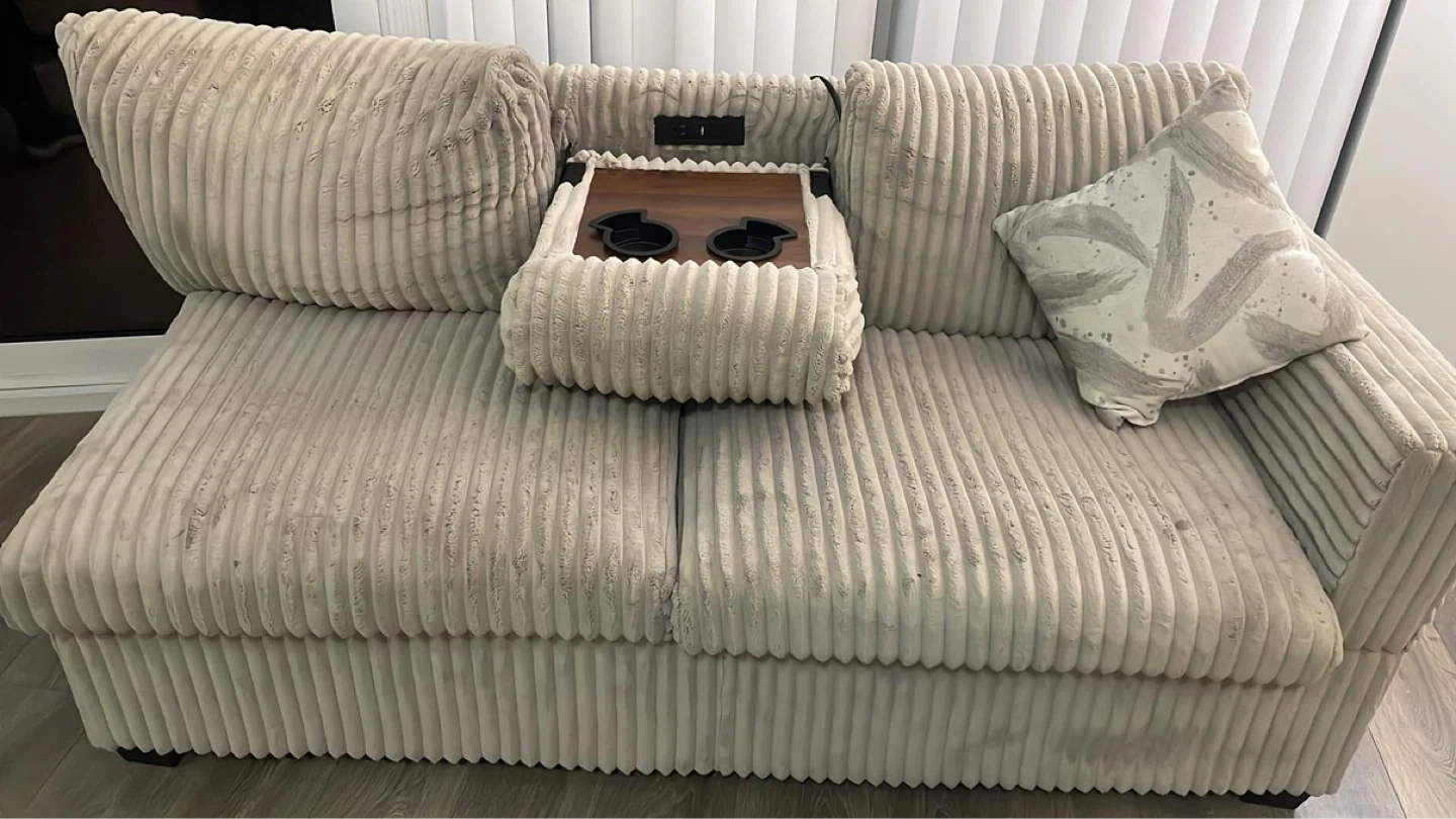 Grey Corduroy Sectional Sofa with power socket - photo 2