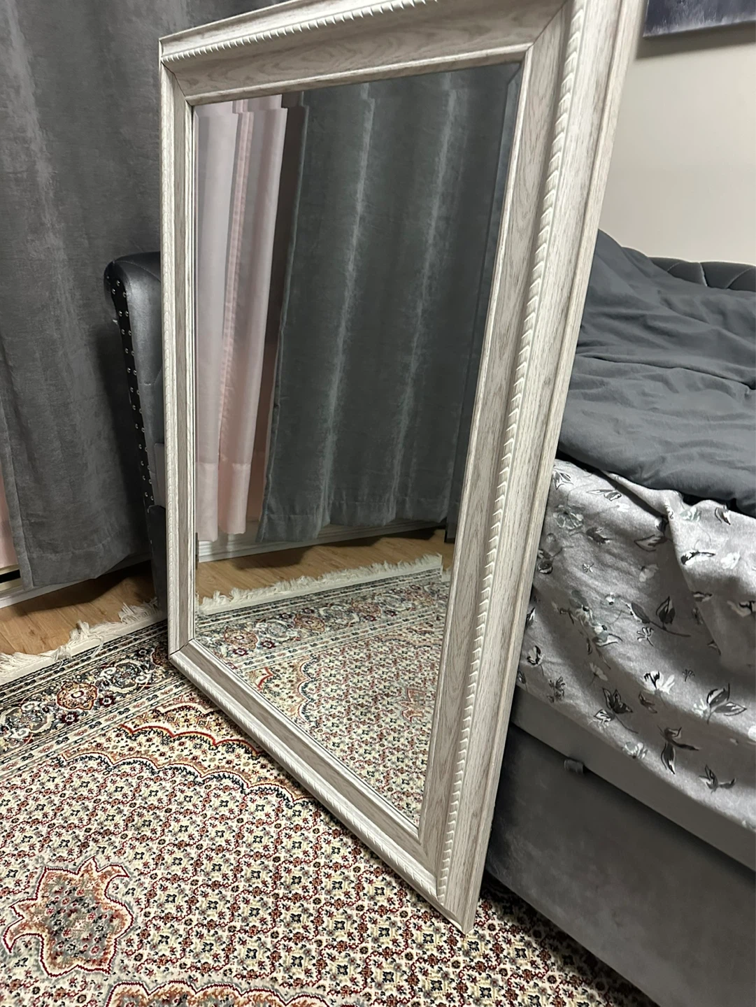 Large Decorative Mirror with White Wood-Look Frame