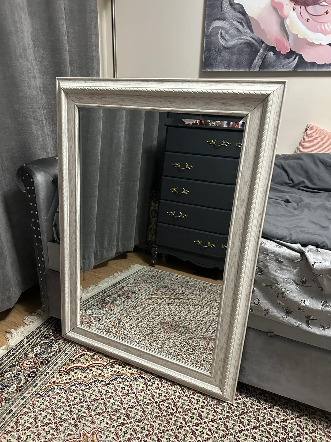 Large Decorative Mirror with White Wood-Look Frame - photo 2
