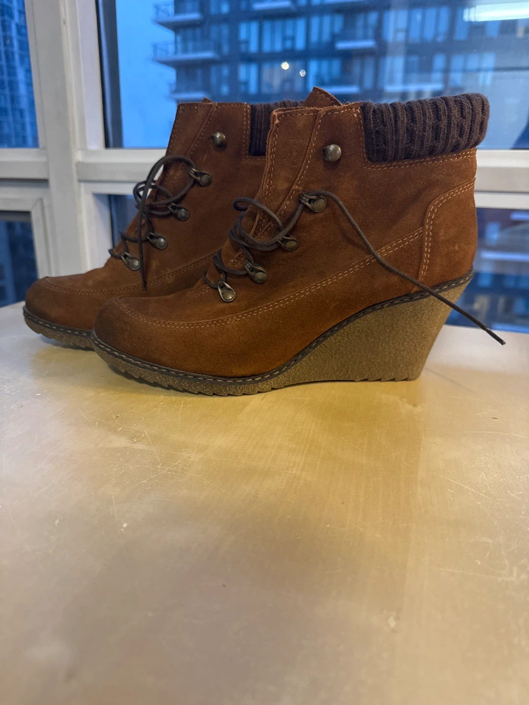 Brown Suede Wedge Ankle Boots