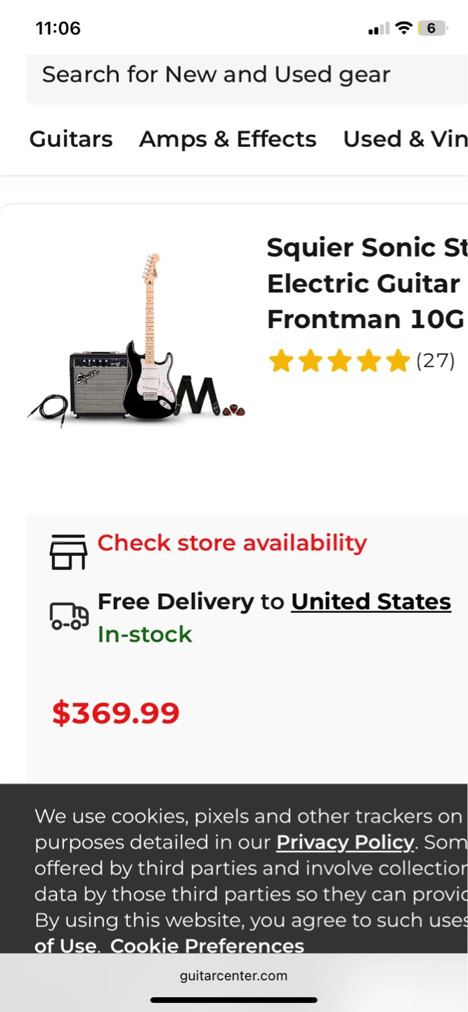 Squier Sonic Stratocaster Electric Guitar Frontman 10G