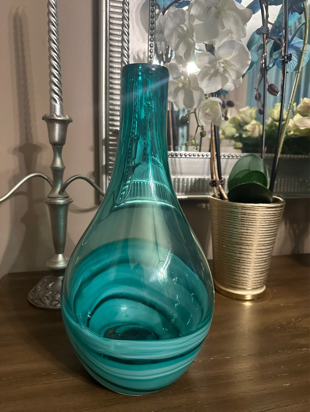 Teal Swirl Glass Vase