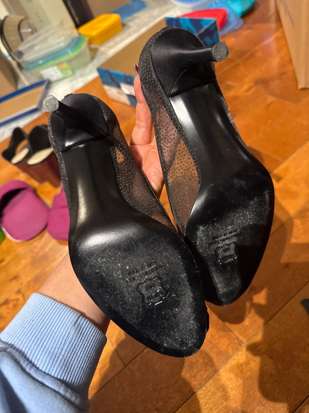 Stuart Weitzman Black Mesh Peep-Toe Heels - photo 2