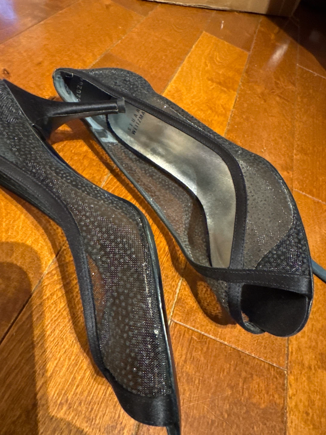 Stuart Weitzman Black Mesh Peep-Toe Heels - photo 3