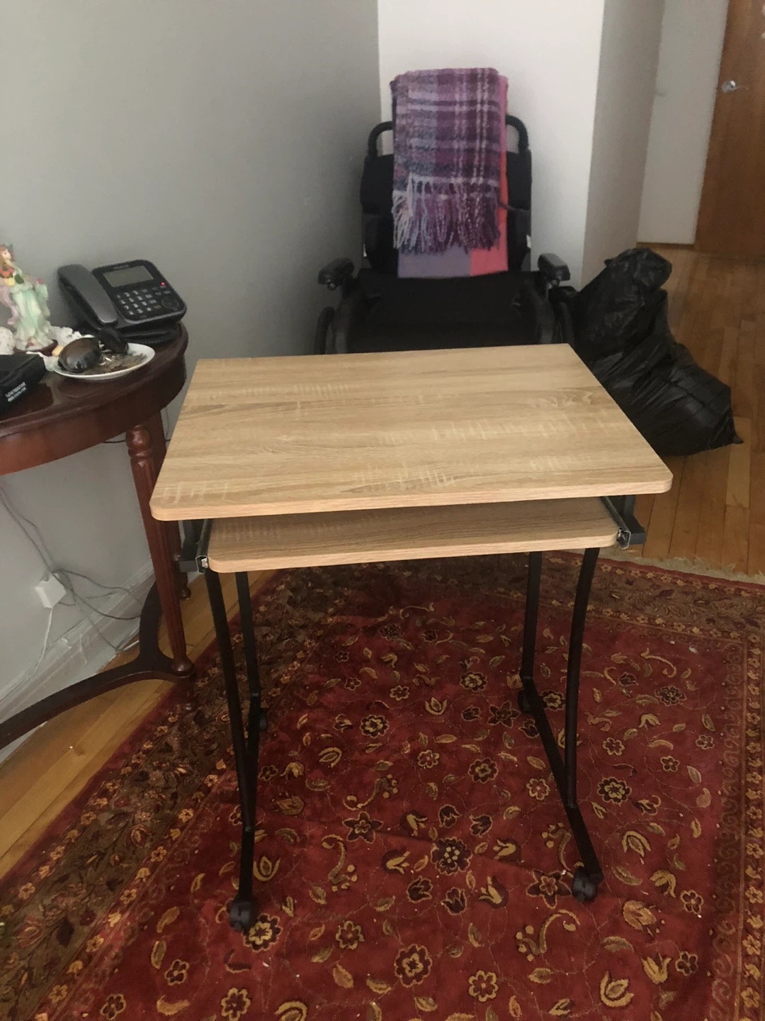 Light Wood Rolling Desk with Shelf