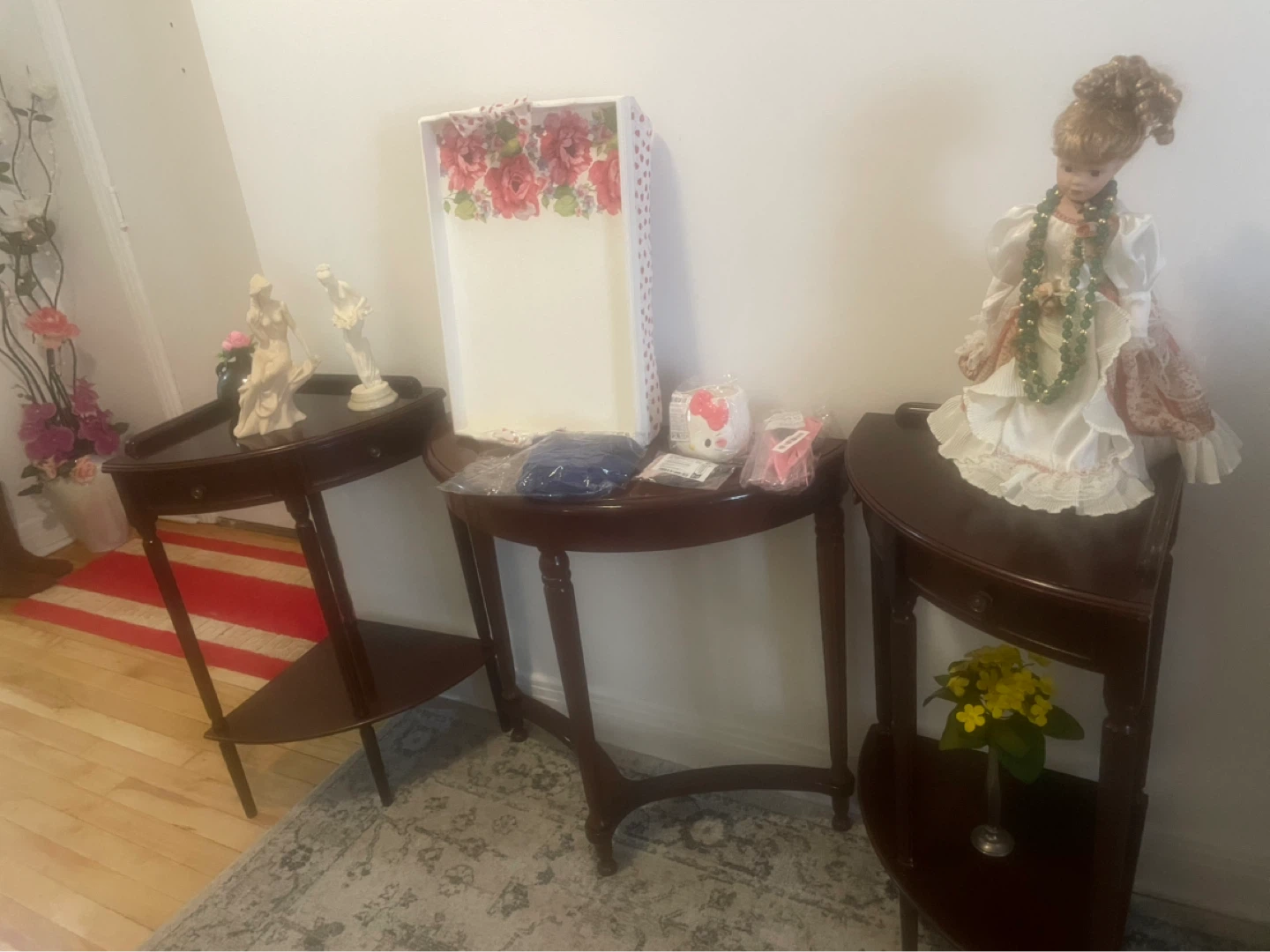Set of 3 Dark Wood Console Tables