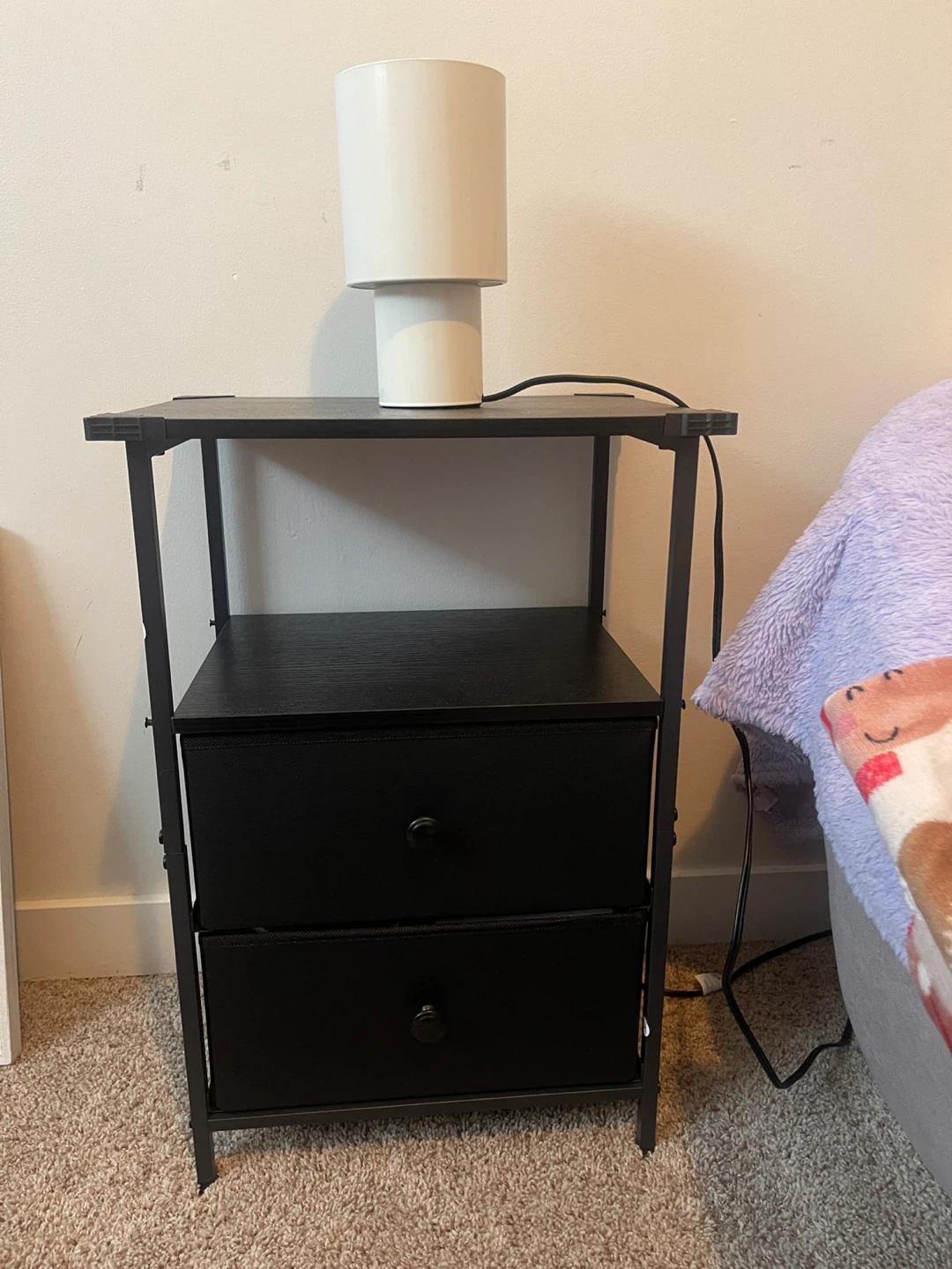 Black 2-Drawer Nightstand with Lamp