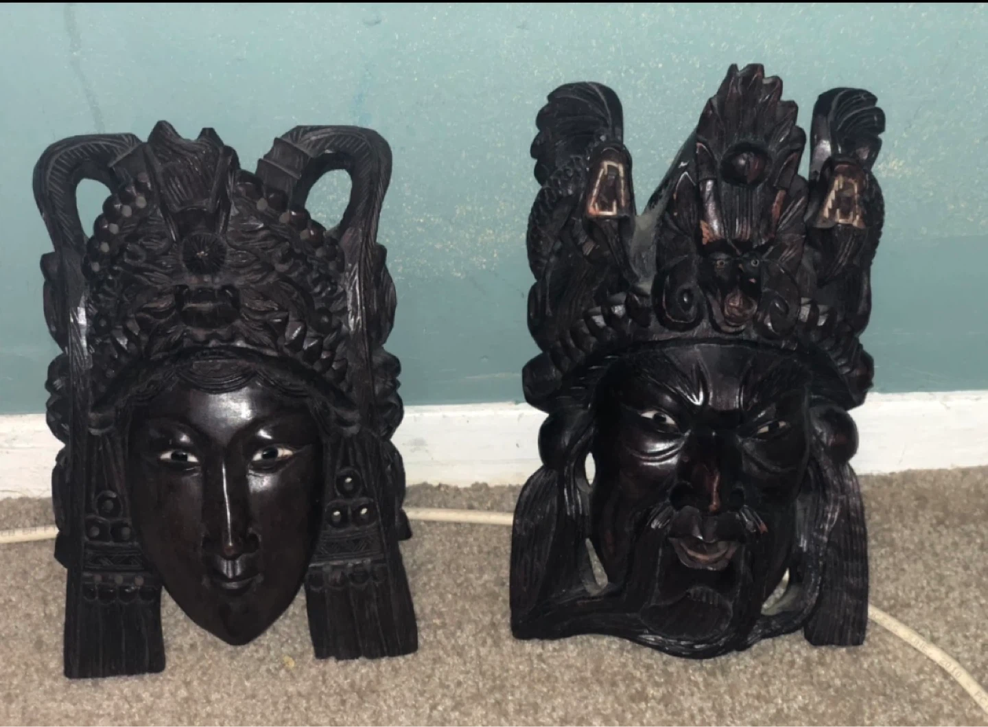 Wooden Carved Masks - Set of 2