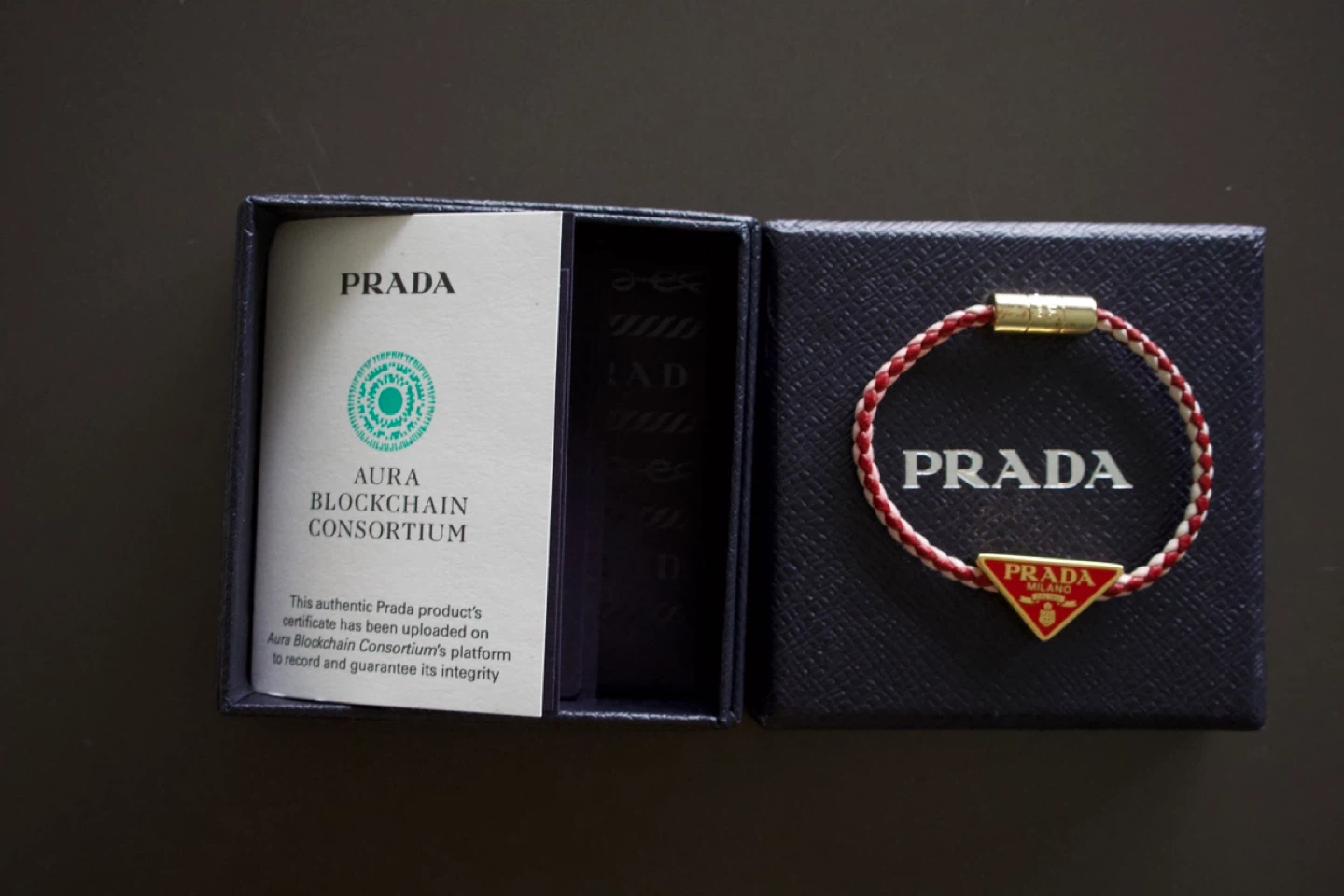 Prada Braided Red & White Leather Bracelet