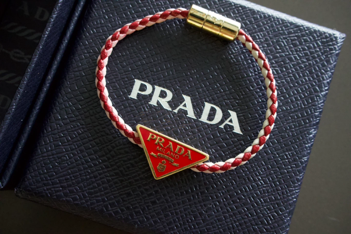 Prada Braided Red & White Leather Bracelet - photo 2