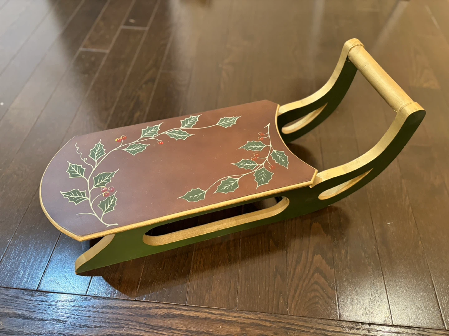 Decorative Wooden Sleigh with Holly Design