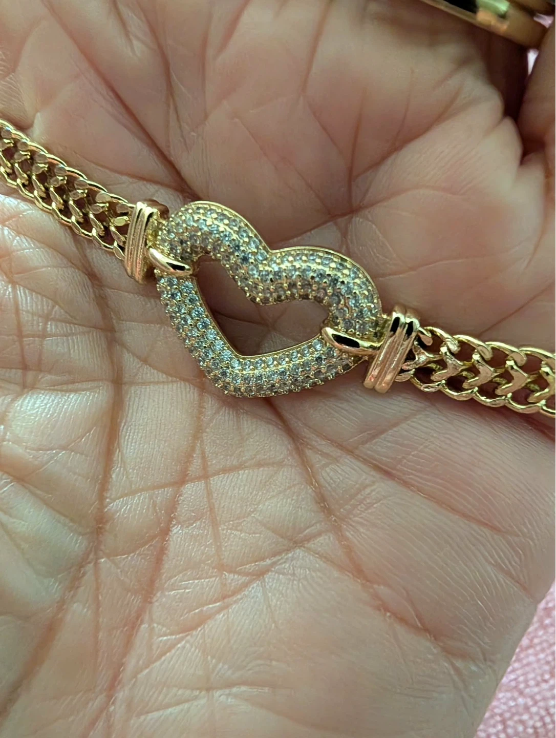 14k Gold laminated Heart  Bracelet with Rhinestones - photo 3