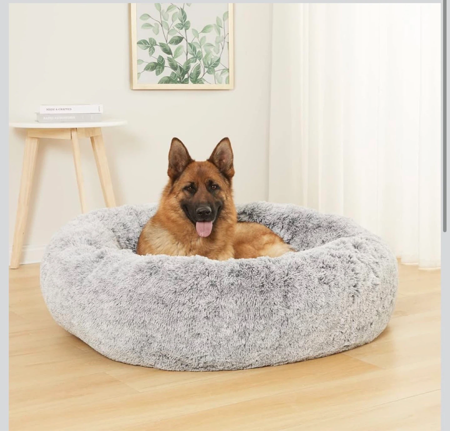New XL Pet Bed - Grey Faux Fur Donut Bed