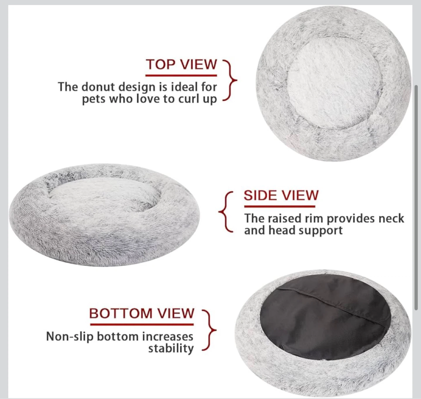 New XL Pet Bed - Grey Faux Fur Donut Bed - photo 4