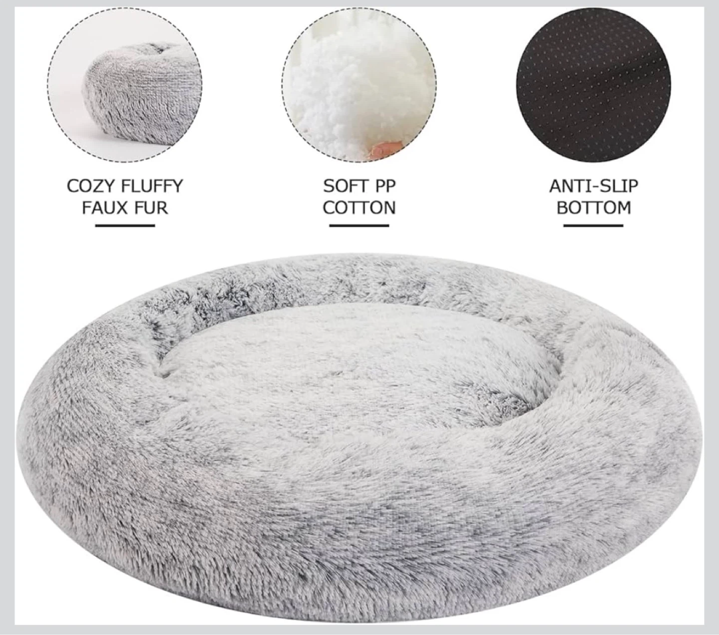 New XL Pet Bed - Grey Faux Fur Donut Bed - photo 3