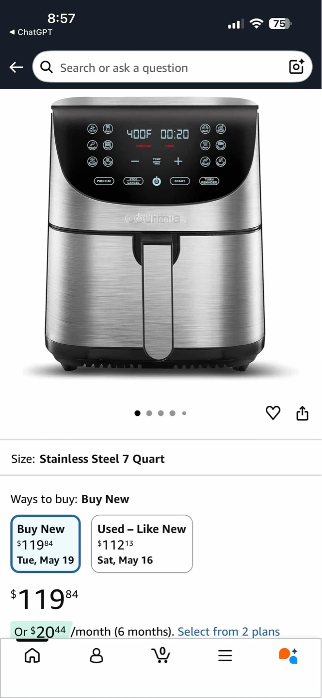 Gourmia Stainless Steel 7 Quart Air Fryer