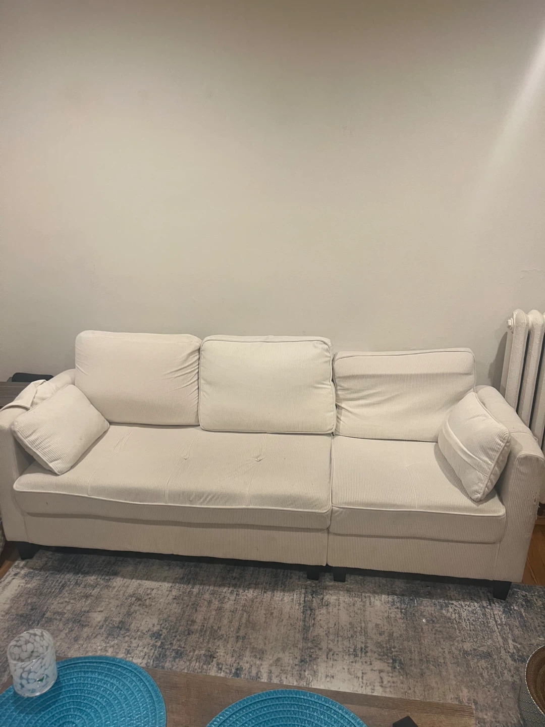 Cream Corduroy 3-Seater Sofa