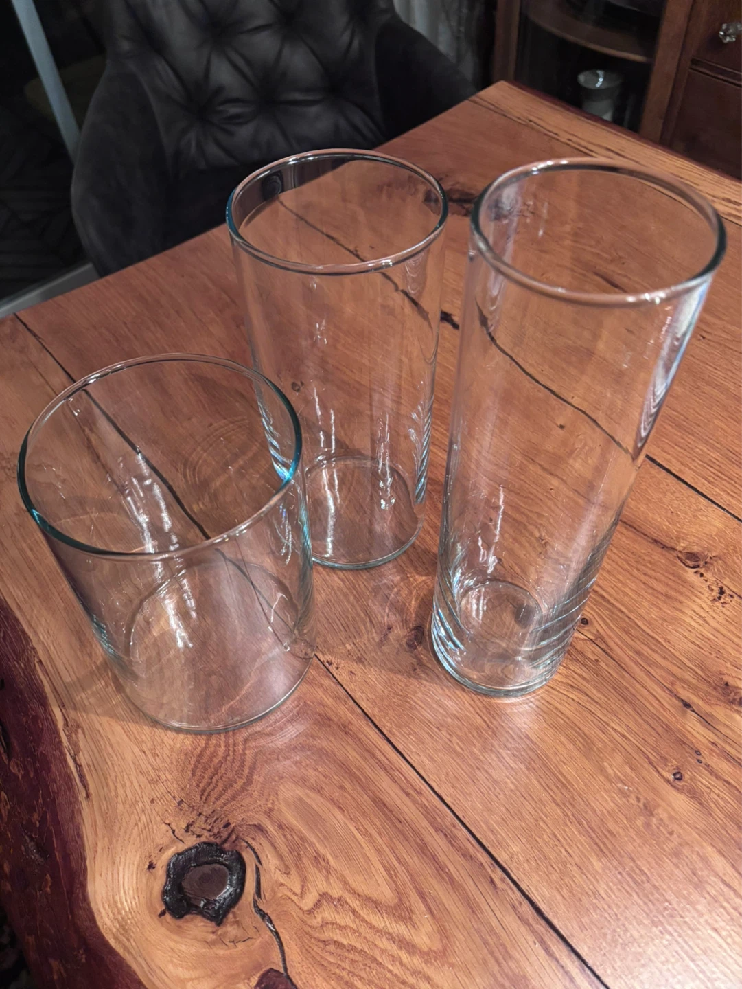 Set of 3 Clear Glass Cylindrical Vases - photo 2