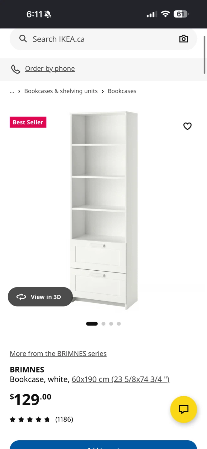 IKEA BRIMNES Bookcase - White, 60x190 cm
