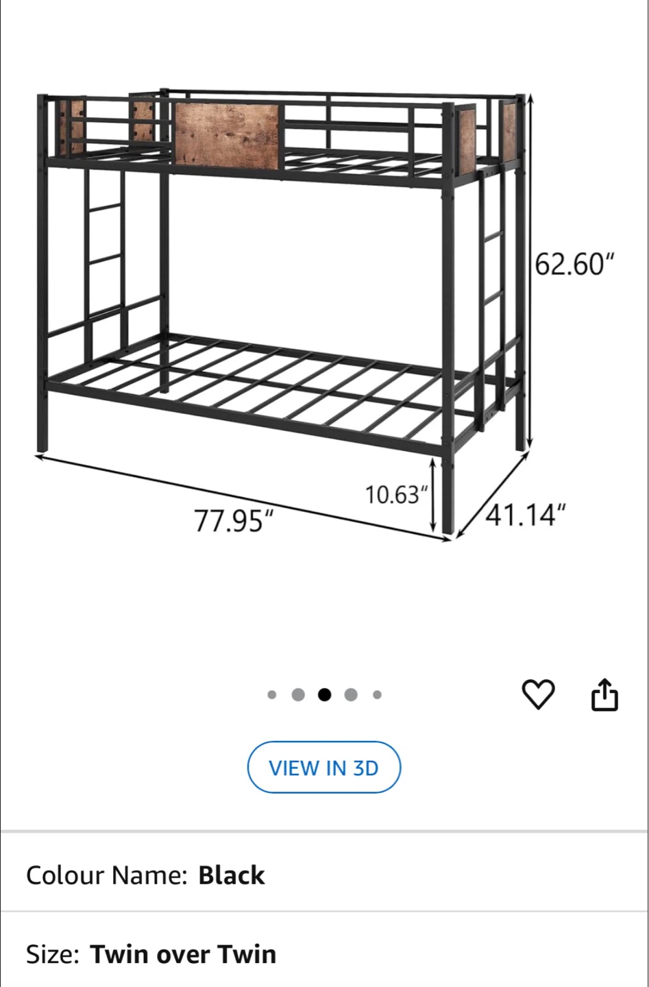 Twin over Twin Bunk Bed - Black Metal Frame