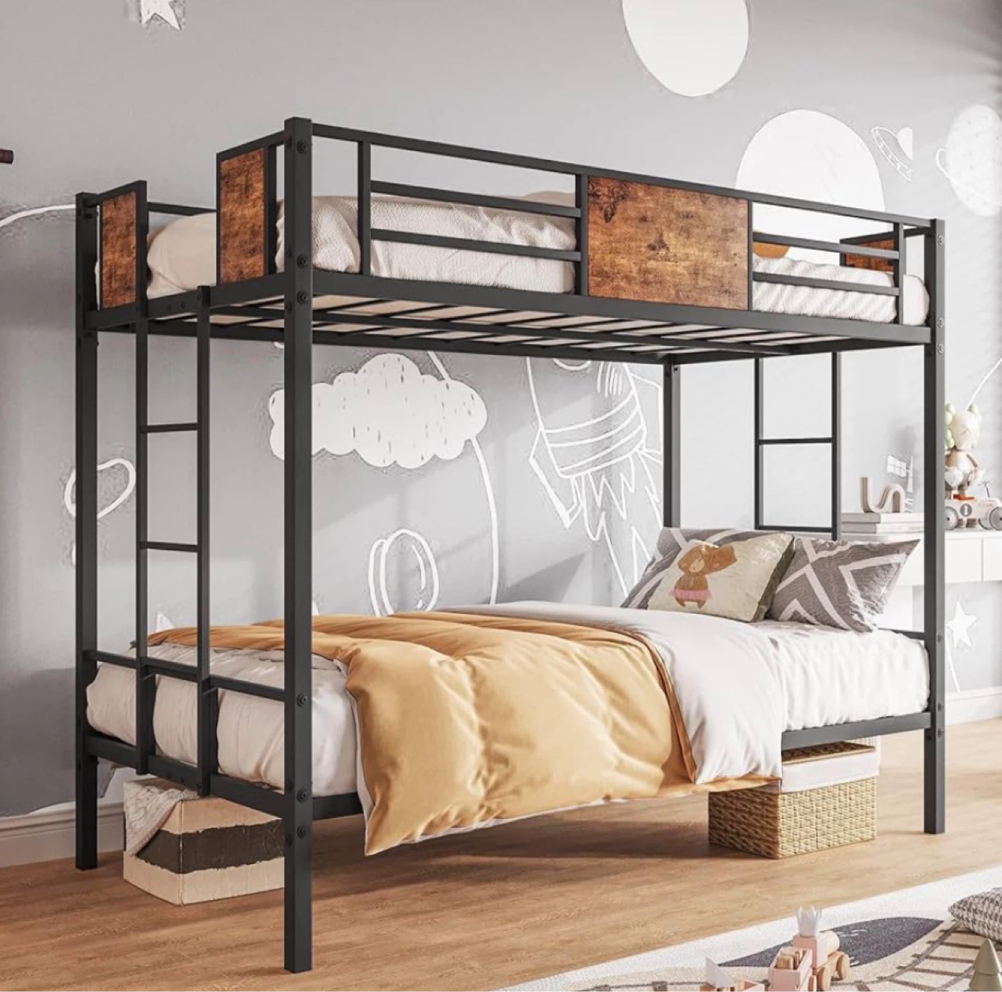 Twin over Twin Bunk Bed - Black Metal Frame - photo 2