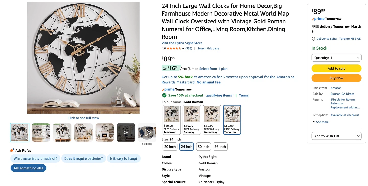 Oversized World Map Clock - photo 2