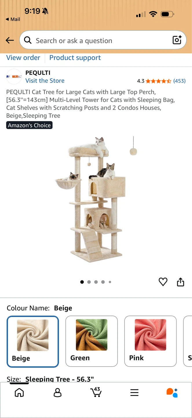 Beige Cat Tree for Large Cats - 56.3"