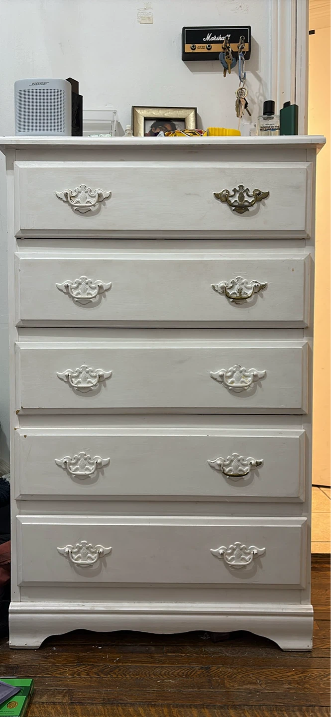 White 5-Drawer Tall Dresser