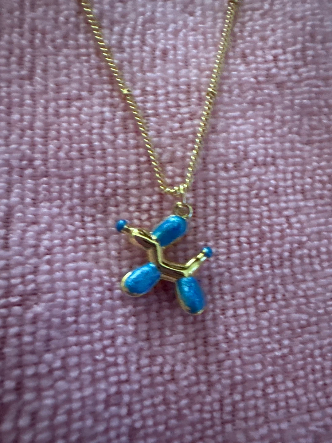 Gold Balloon Dog Necklace - Blue