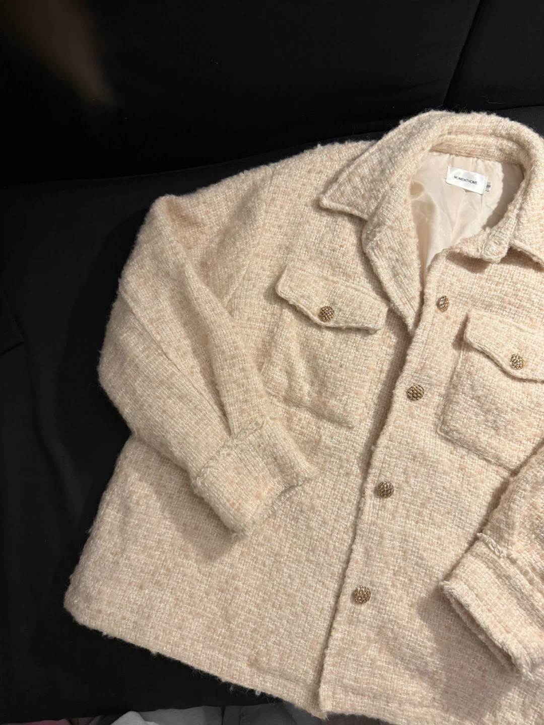 Cream Tweed Chanel Style Spun Gold Button-Up Jacket