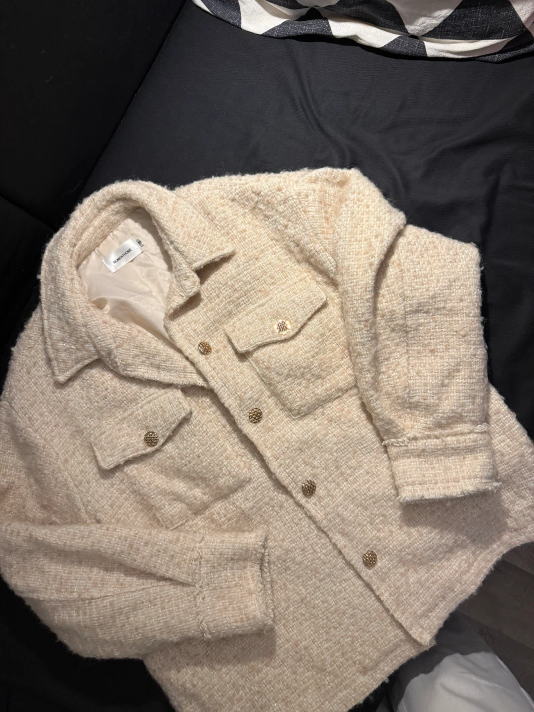 Cream Tweed Chanel Style Spun Gold Button-Up Jacket - photo 4